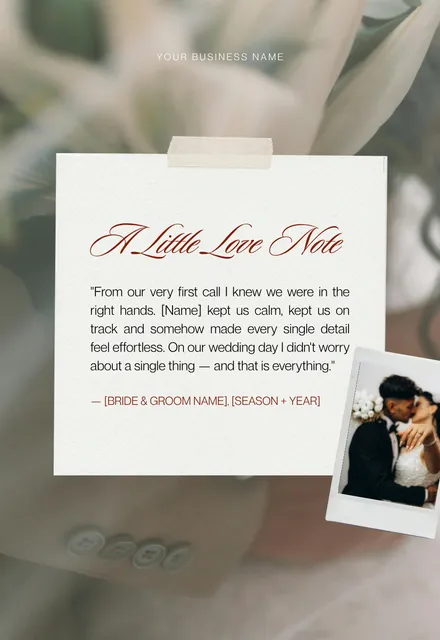 Client testimonial post template for wedding professionals