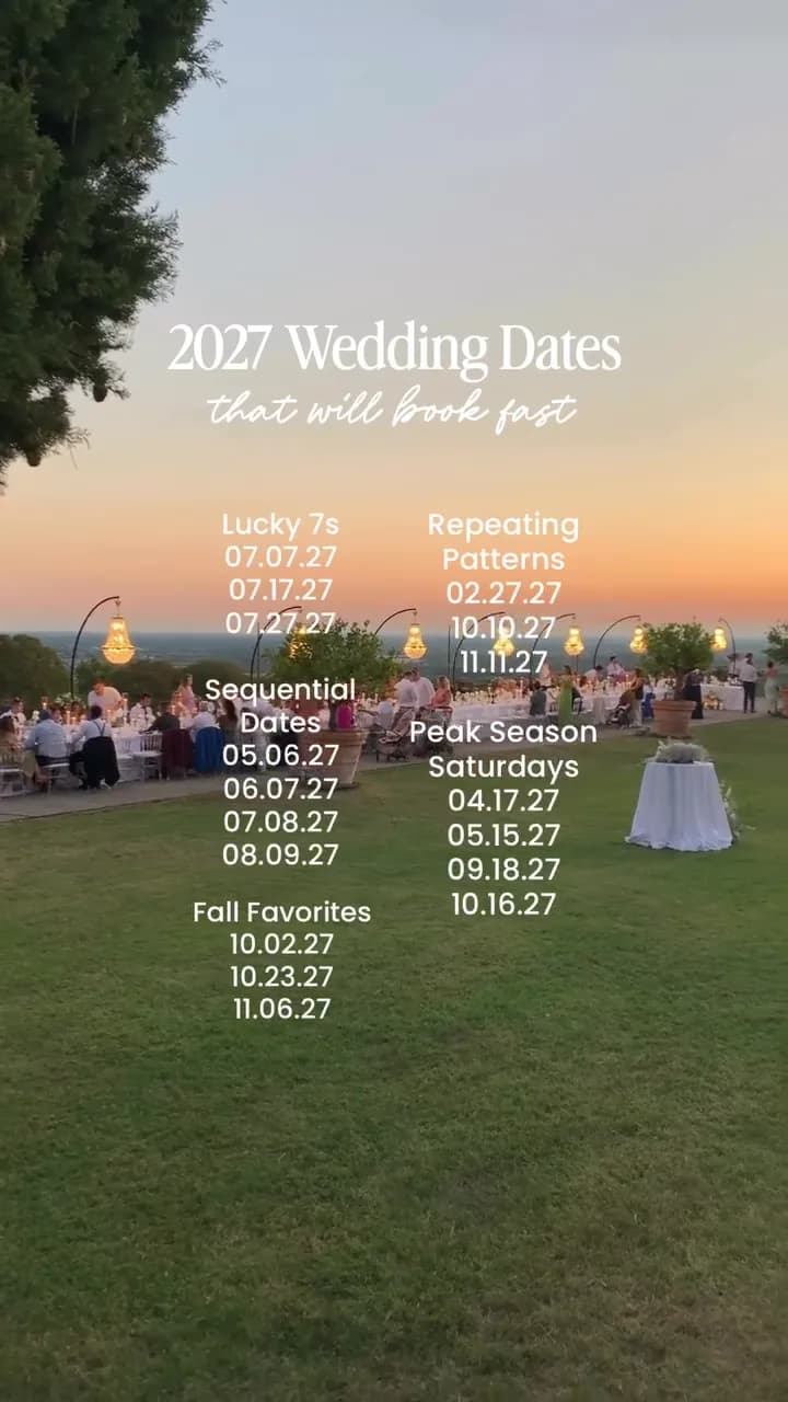 Reel cover template listing popular wedding dates for 2027 with an aesthetic grid design