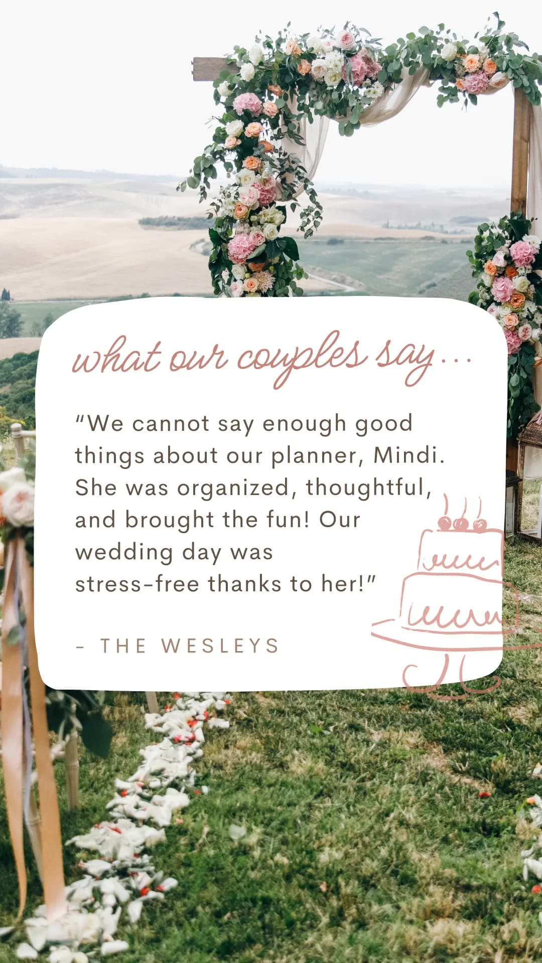 Client testimonial Instagram Story template for wedding professionals