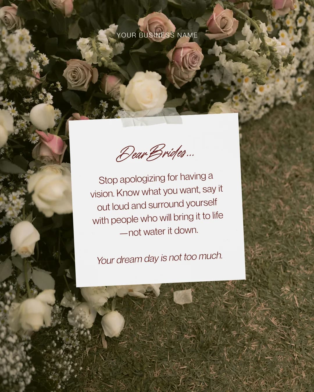 Dear brides stop apologizing for having a vision, trending feed post for wedding pros