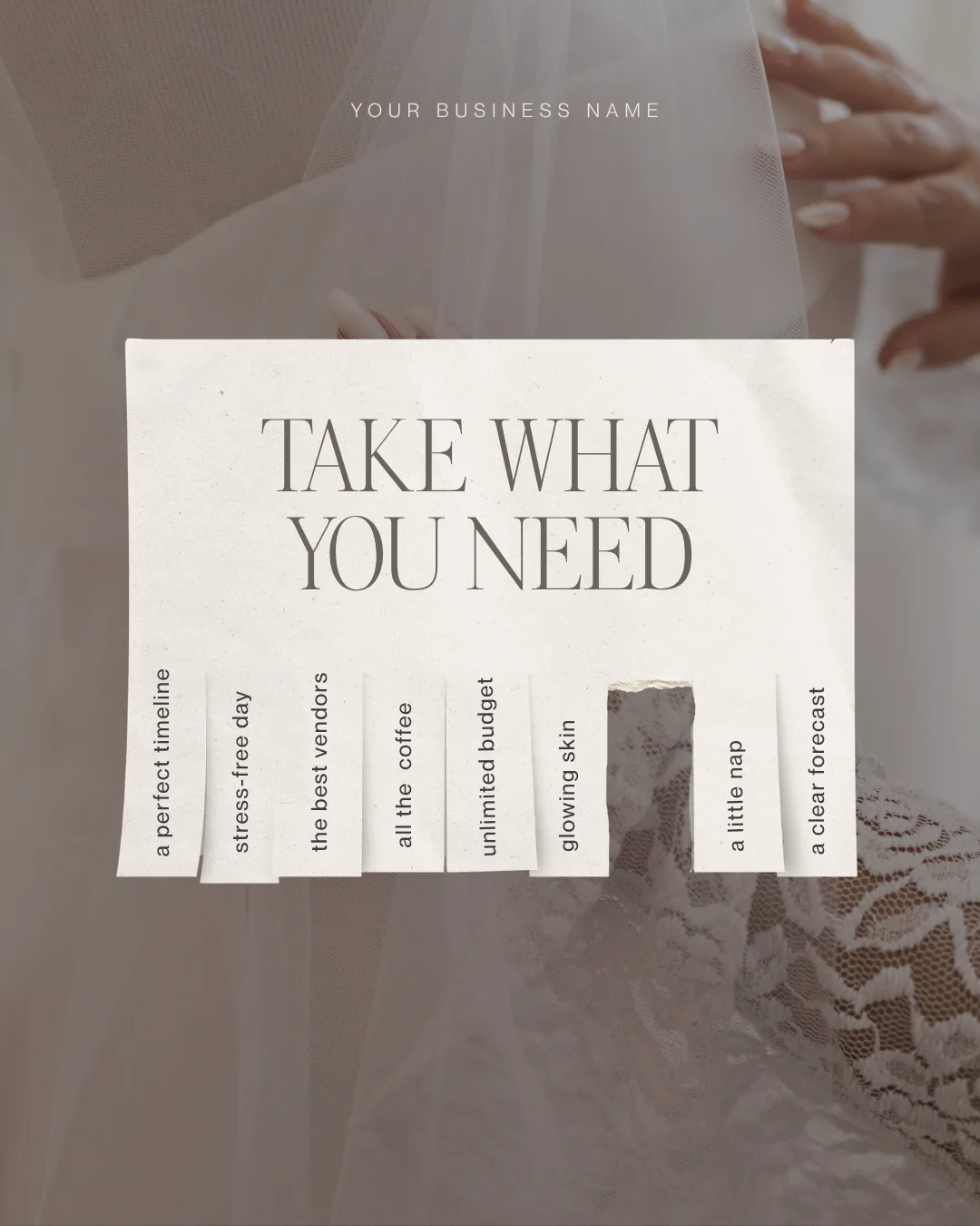 Instagram feed post template with take-what-you-need wedding affirmations