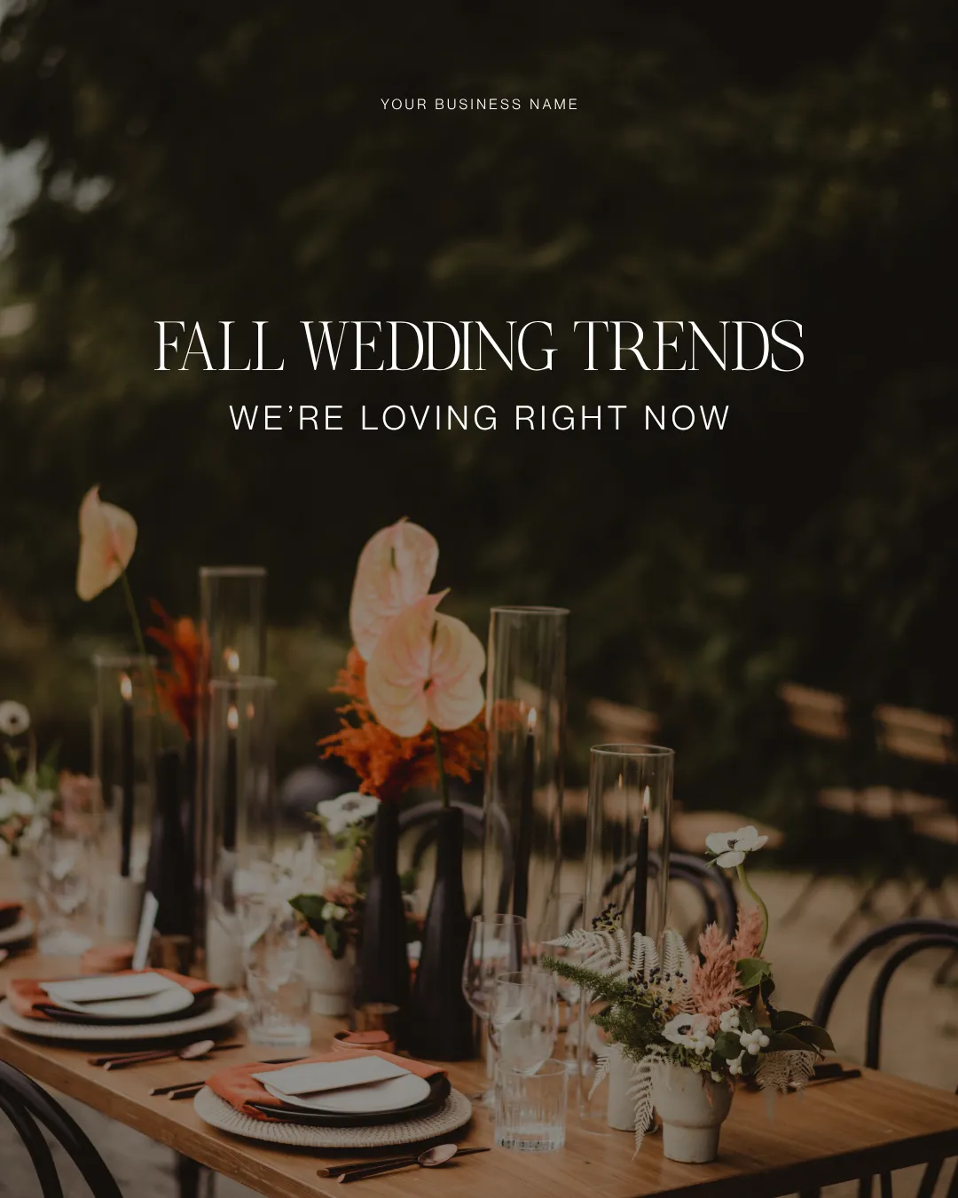 Fall wedding trends carousel template with autumn tablescape for wedding planner Instagram